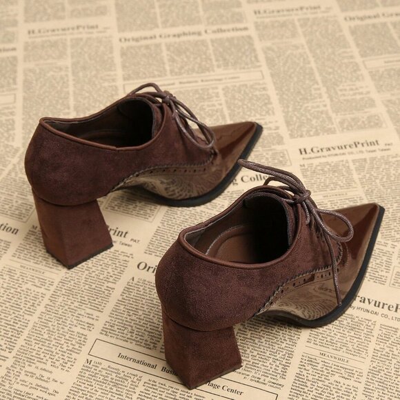 Brown Elegant Women's Pointed Toe Slip-On High Heel Shoes - Picture 5 of 5